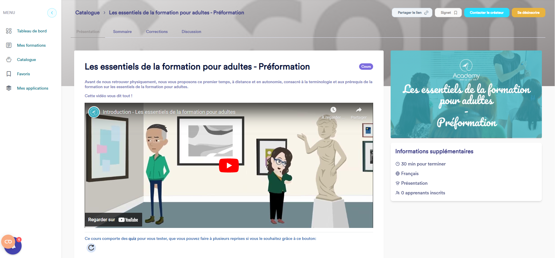 Capture d'écran d'une page de la plateforme Academy by Apside