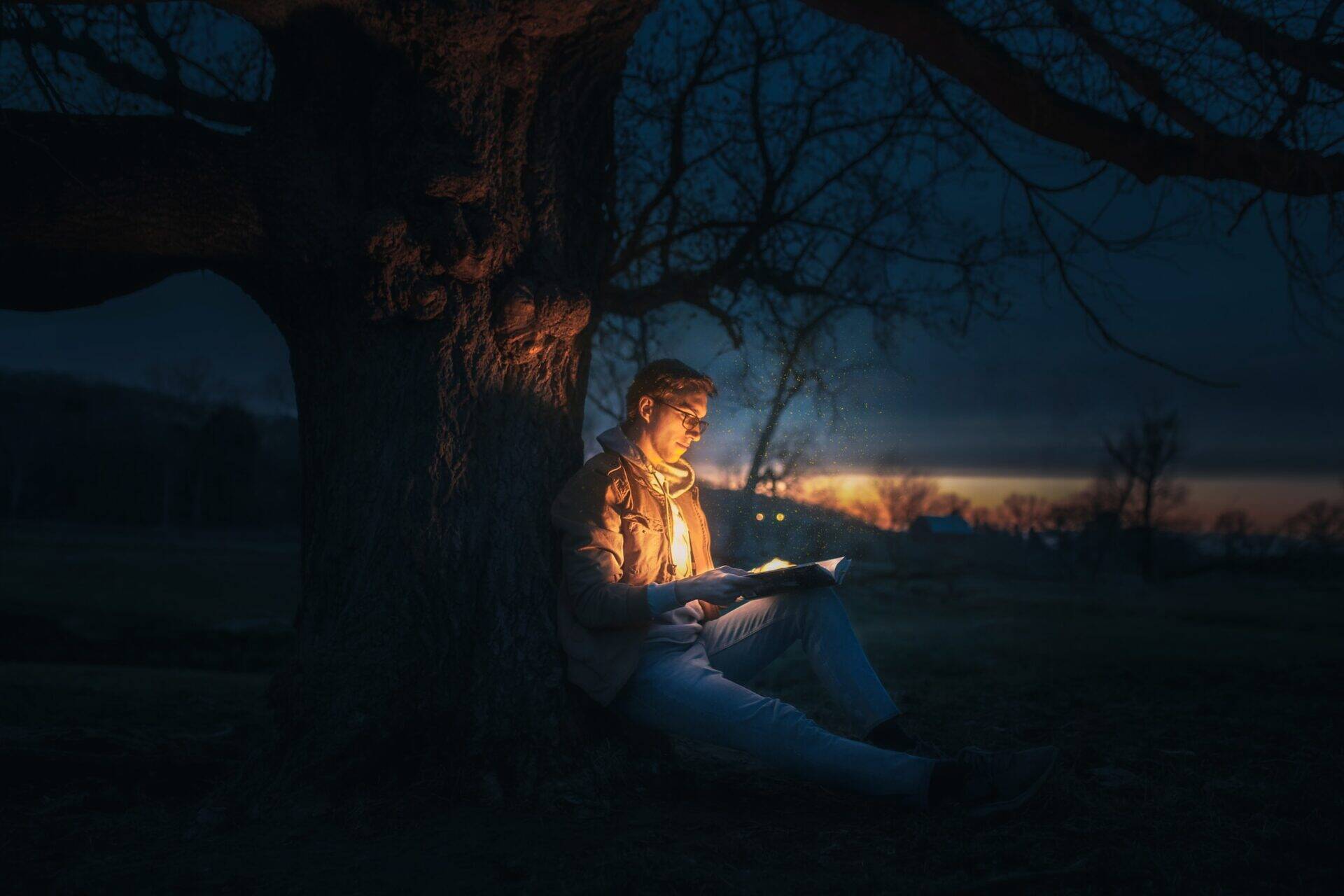 Academy by Apside homme qui lit sous un arbre